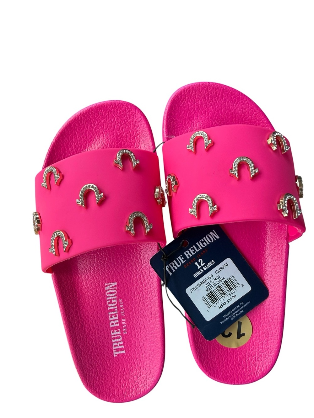 True Religion Bright Pink Girls' Slide Sandals size 13 - Picture 3 of 7